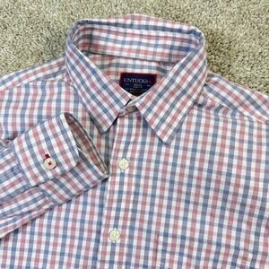 UNTUCKit Men Small Slim Fit Performance Gingham Button Down Shirt Red Blue White